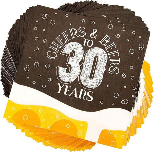 Sparkle and Bash Cheers & Beers Paper Napkins - Cheers to Beers and 30 Years - 6.5 x 6.5 in Folded, 100 Count - 2-Ply Absorbent Lunch Napkins for ...