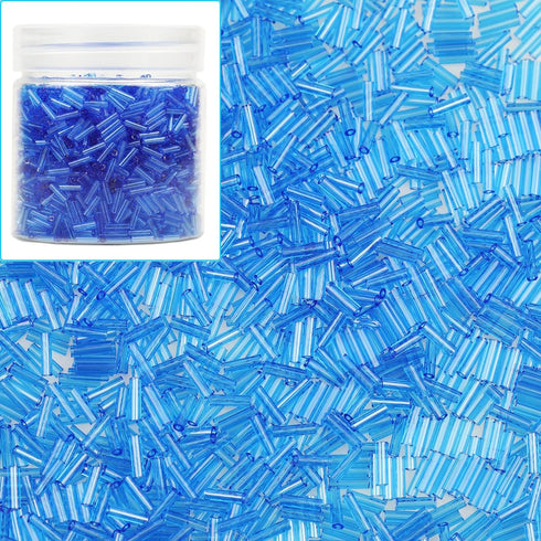 Bala&Fillic Glass Bugle Seed Beads About 3300pcs/100g in Box Size 6x2mm Blue Transparent Tube Glass Beads for Jewelry Making (Blue-Transparent)...