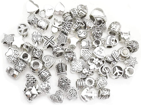 55pcs Assorted Alloy European Large Hole Beads Metal Spacer Charms Bead Assortments for DIY Crafts Bracelets Necklaces Jewelry Making (M190)...