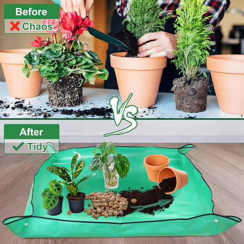 Repotting Mat for Indoor Plants, Waterproof Potting Mat, 47"X39" Planting Mat, Large Plant Repotting Mat, Plant Tray Gardening Mat with Garden Too...
