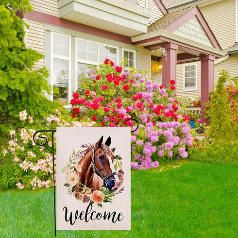 Welcome Horse Garden Flag 12.5x18 Inches Vertical Double Sided Farmhouse Burlap Yard Outdoor Décor...