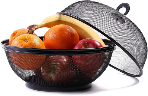Juvale Black Mesh Fruit Baskets with Lids, Restaurant Kitchen Produce Containers (10 Inch) 2 Pack Fruit Mesh Basket...