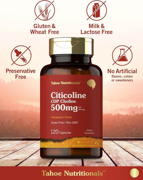 Citicoline 500mg | 120 Capsules | CDP Choline Supplements | Therapeutic Grade | Gluten Free, Non-GMO...
