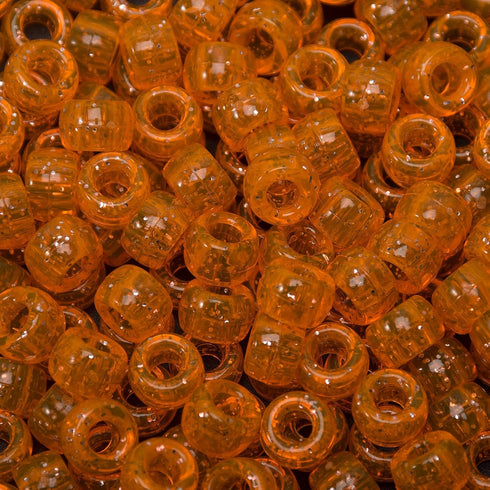 Pony Beads (1200Pcs 6x9mm) for Bracelets Making Kit, Kandi Beads, Hair Beads for Braids, Craft Beads for Jewelry Making (Orange Glitter)...