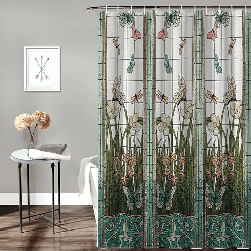Flower Dragonfly Waterproof Bathroom Fabric Shower Curtain Bath Curtain Extra Long Shower Curtain 84 inch...