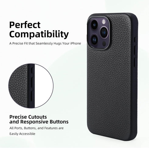 Genuine Leather Case for iPhone 15 Pro Max (6.7 inch) Top Litchi Grain Leather Magnetic Phone Case- Compatible with Magsafe - Yellow...