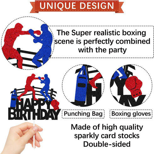 Boxing Cake Topper Bout Pugilist Infighter Beat Boxing Platform Punching Bag Glove Themed Men Kids Boy Girl Birthday Party Cake Decor Happy Bday E...