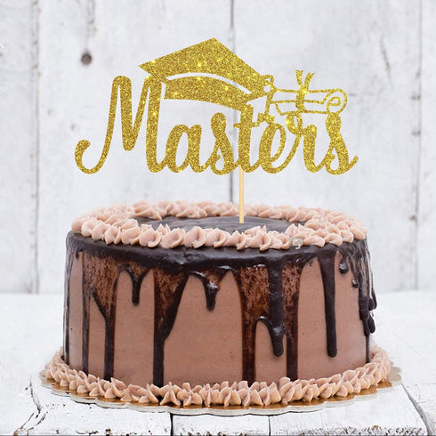 Congrats Masters Cake Topper - Gold Glitter Congrats Grad - Mastered It, College Graduation Party Decorations...