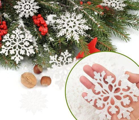 36pcs Snowflakes-Christmas Tree Decorations, Snowflake Ornaments for Tree, Plastic Glitter White Snow Flakes Ornaments, Christmas Indoor Winter Wo...