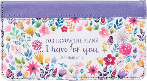 Christian Art Gifts Purple Faux Leather Checkbook Cover for Women with Scripture - For I Know The Plans - Checkbook Covers for Duplicate Checks, I...