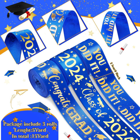 Moukeren 3 Roll Class of 2024 Graduation Ribbon Graduation Party Favors Decor 1 Inch Congratulations Ribbon DIY Congrats Grad Ribbon Art Fabric Ri...