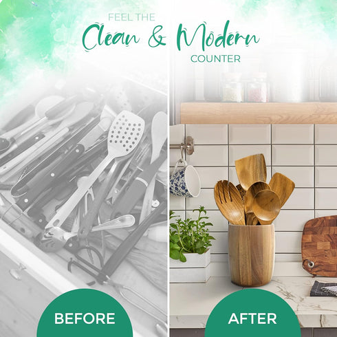 Bamboo Kitchen Counter Utensil Crock Holder Caddy 6" x 4 1/2" (Oval Acacia)...