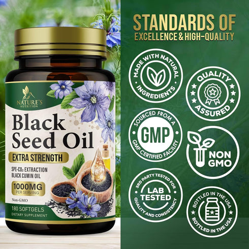 Black Seed Oil Softgels 1000mg - Premium Nigella Sativa Blackseed, Pure Natural Black Cumin Seed Oil & Antioxidant for Skin & Immune Support - Non...