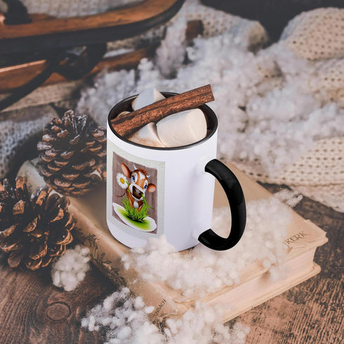 3dRose Jersey Cow In Grass Two Tone Mug, 11 oz, Black/White...