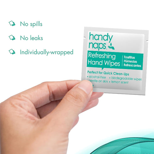 Handynaps Alcohol-Free Hand Wipes With Fresh Lemon Scent, Gentle On The Skin - Box of 100 Individually Wrapped Wipes For Adults and Kids, Travel E...