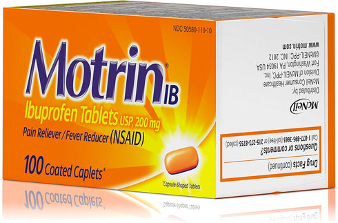 Motrin IB, Ibuprofen 200mg Tablets for Fever, Muscle Aches, Headache & Back Pain Relief, 100 ct....