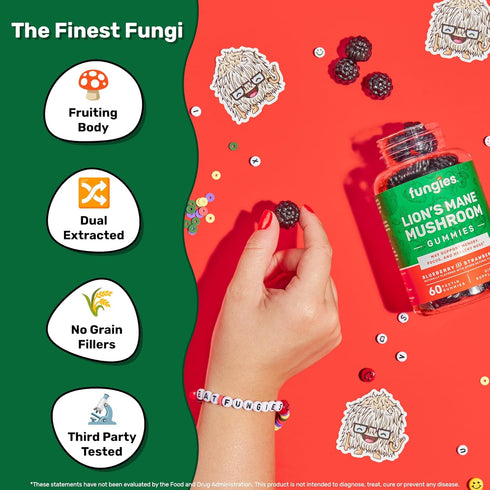 Lion's Mane Mushroom Gummies | Blueberry & Strawberry | 60 Servings | Mushroom Gummies for Adults for Brain Fog | Focus, Memory & Mood Mushroom Su...