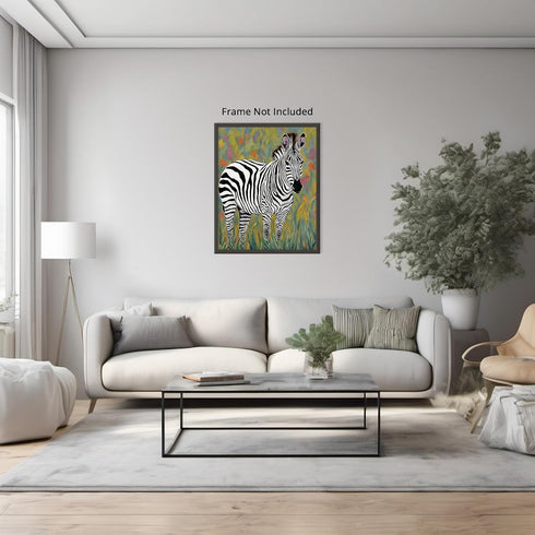 Posterizer 1 pcs- Zebra standing on the grass oil painting style-Art for Animal Lovers-Floral Botanical Art- Gift for Men Women Teens-Decor for Be...