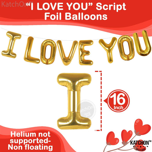 KatchOn I Love You Balloons Set - 18 Inch, Pack of 18 | Foil Red Heart Balloons for Valentine's Day Decorations...