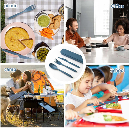 Large Portable Cutlery Set, Reusable Plastic Utensils Set with Case, Knife Fork and Spoon Sets Travel Flatware, Camping Utensil Sets for Lunch Box...