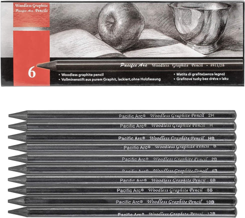 Pacific Arc Woodless Graphite Pencil 6 Pack Set, 12B, 10b, 8B, 6B, 4B, & 2B, for Sketching, Drawing, Coloring and Art...