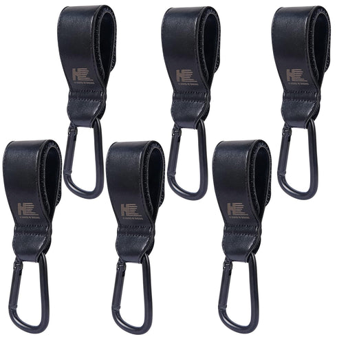 Stroller Hooks for Hanging Bags and Shopping Multipurpose Hooks for Grocery Shopping Bags Premium Vegan Leather Pram Straps (Black 6 Pack)...