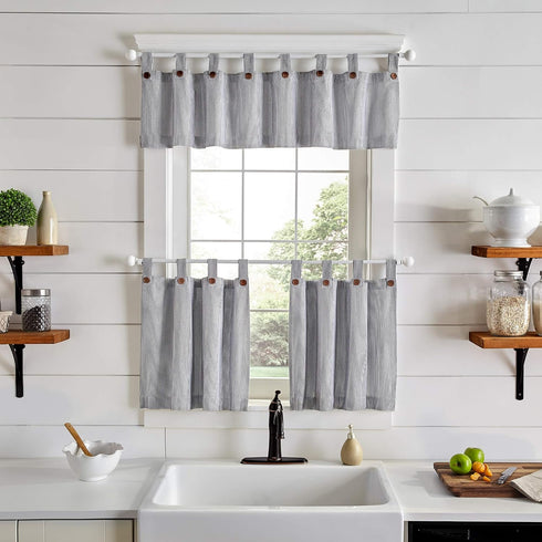 Elrene Home Fashions Tucker Ticking Stripe Window Valance for Kitchen or Bathroom, 60" x 15", 1 Valance, Black...