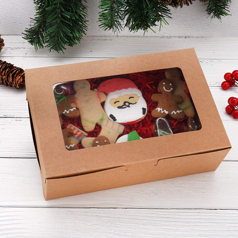 30-Set Cupcake Boxes with Inserts and Window Hold 6 Cupcakes, 9.4'' x 6.3'' x 3'', Brown Food Grade Kraft Cupcake Holder for Cookies, Muffins, Bak...