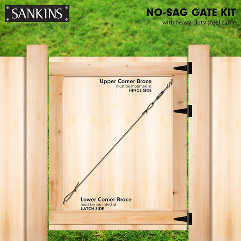 SANKINS Anti-Sag Gate Kits for Wooden Fence, Black Anti-Sagging Gate Support Cable Kit Hardware, Gate Sag Frame Kit Hardware for Wooden Fence, Woo...