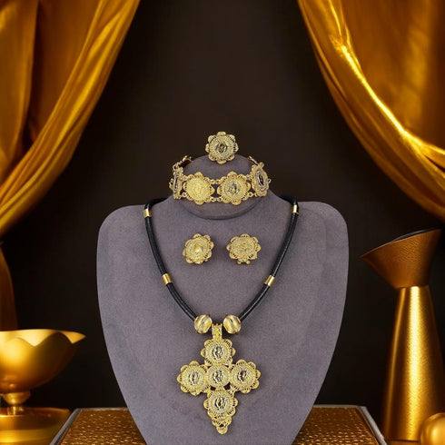 Ethiopian Jewelry for Women Set Ethiopia Coins Jewelry with Black Rope African Wedding Engagement Gift...