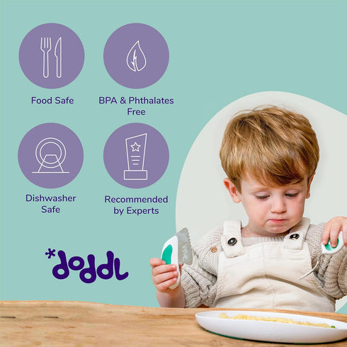 doddl Toddler Utensils, Ergonomic Fork Spoon and Knife Set for Self Feeding, Stainless Steel Silverware for 1-3 Year Olds, BPA Free, Dishwasher Sa...