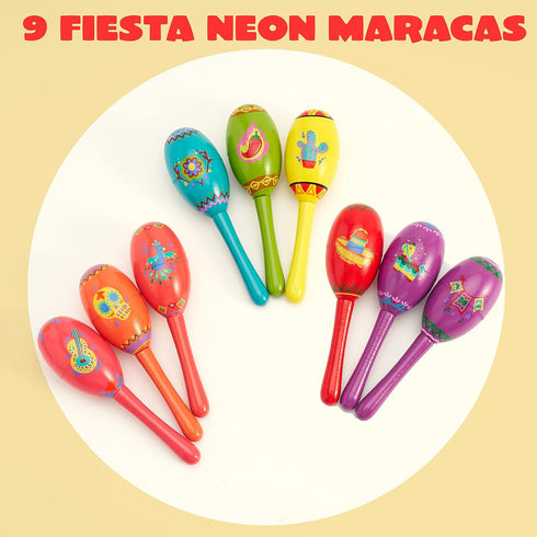 JOYIN 9 Pcs Fiesta Wooden Maracas 9 Designs Noisemaker for Cinco De Mayo Party Favors, Mexican Musical Fun, Carnivals, Taco Tuesday Event, Mexican...