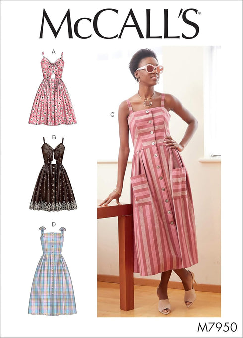 McCall's Patterns McCall's Women's Shoulder Strap Button Up Dress, Sizes 14-22 Sewing Pattern, White...