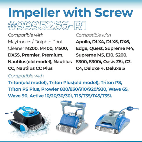 ANTOBLE 9995266-R1 Impeller with Screw for Dolphin Premier/M200/M400/M500/Nautilus/Nautilus CC/Nautilus CC Plus/DX6 Pool Cleaner, Replacement Part...