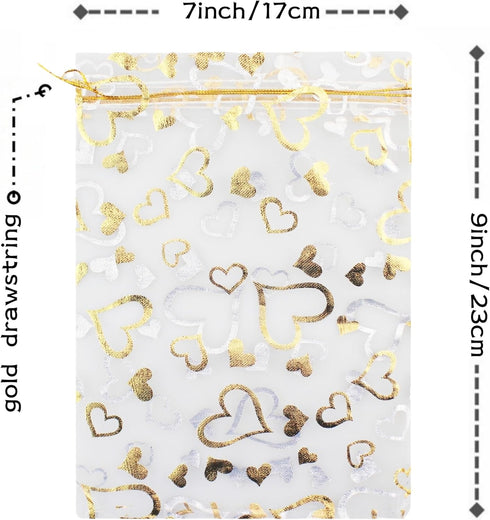 100pcs 7 x 9 Organza Bag, Flower Heart Gift Pouch for Jewelry, Candy, Wedding Favor...