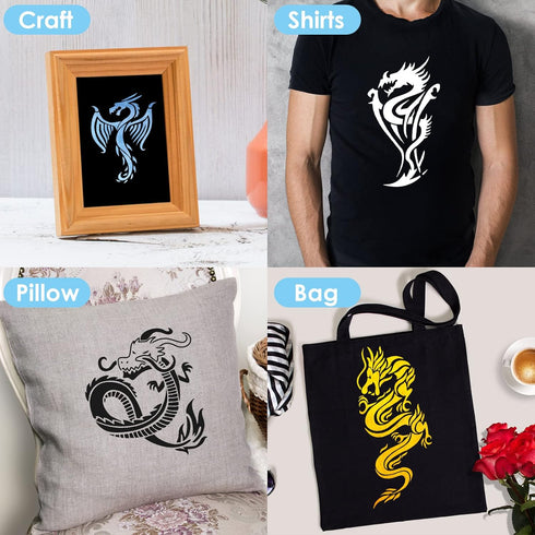 8 Pcs Dragon Stencils Airbrush Stencils Tattoo Stencil Paint Stencils Reusable Plastic Dragon Stencil for Painting on Wood Furniture Wall DIY Craf...