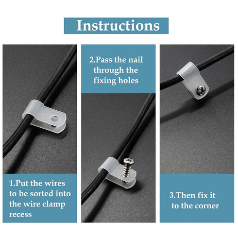 100 Pcs 3/8 Inch R-Type Clip Clamp, Nylon P-Type Mounting Clips, Cable Clip Wire Clamp for Wire Management, Stainless Steel Screws Included...