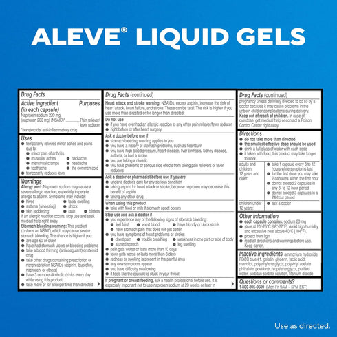 Aleve Liquid Capsules, Naproxen Sodium Capsules 220 mg (NSAID), Pain Reliever/Fever Reducer, Fast Pain Relief, 120 Count...