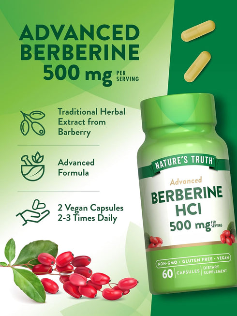 Nature's Truth Berberine 500mg | 60 Capsules | Vegan, Non-GMO, and Gluten Free Supplement...