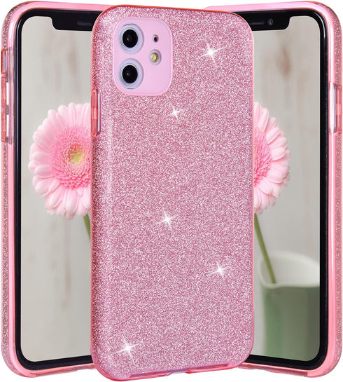 Wisdompro 2 Pack Case for iPhone 11, Cute Bling Sparkly Glitter Shiny Sparkle Shell, 3 Layer Hybrid Women Girls Protective Phone Case Slim Cover f...