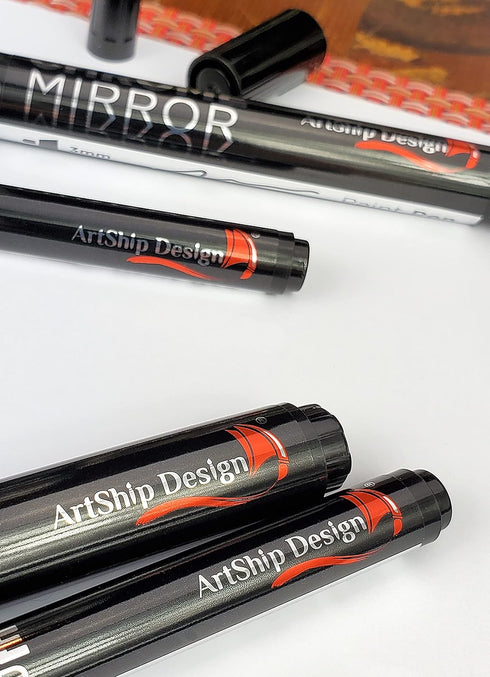 ArtShip Design 4 Chrome Mirror Paint Pens Double Pack of Both Extra Fine & Medium Tip Markers for Models, Cards, Posters, Rock Painting, Mugs, Cer...