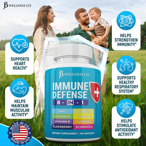 Immune Support 8 in 1 Capsules - Zinc Supplement, Vitamin D3 5000 IU, Vitamin C 1000MG and Elderberry - Immune Booster Supplement with Echinacea, ...