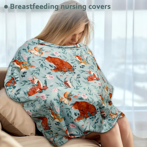 Baby Car Seat Cover, Multi-use Nursing Cover for Breastfeeding, Stretchy Stroller Cover Boys Girls, Stretchy Carseat Canopy, Soft Breathable, Wood...