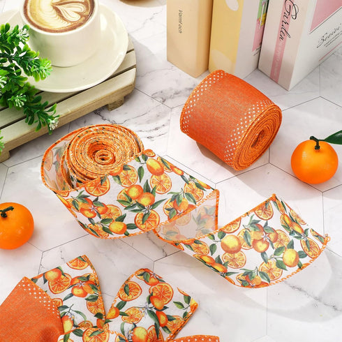 Orange Wired Edge Ribbon 20 Yards Tangerine Fabric Ribbon Little Cutie Craft Ribbon for Baby Shower Birthday Wreath Bow DIY Crafts, 2 Roll...