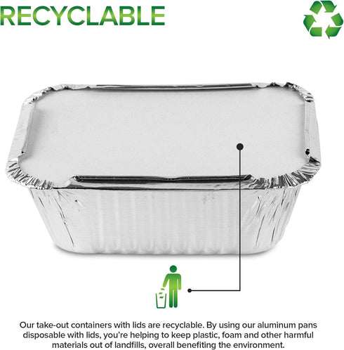 Stock Your Home 1 Lb Aluminum Disposable Cookware With Lids (25 Pack) - Foil Pans Cardboard Lids - Disposable & Recyclable Takeout Trays With Lids...