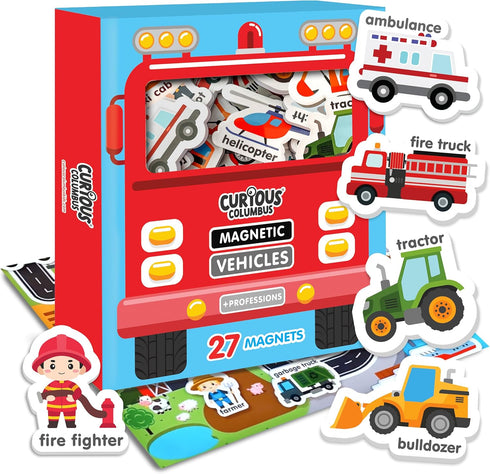 Curious Columbus Vehicles Fridge Magnets for Toddlers 1-3 Year Olds. Large Foam Refrigerator Magnets for Kids Baby and 3-5 Years Old. Magnetic ABC...