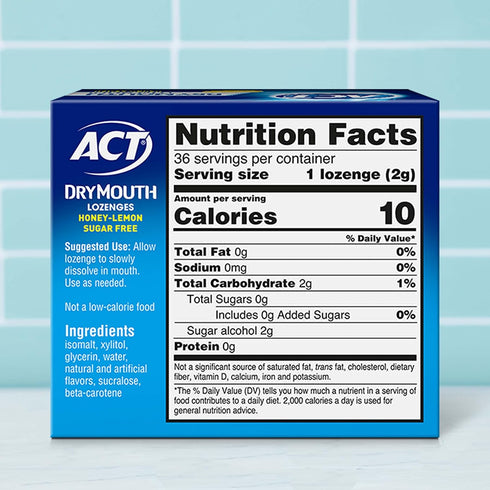 ACT Dry Mouth Lozenges With Xylitol, 36-Count, Sugar Free Honey-Lemon...