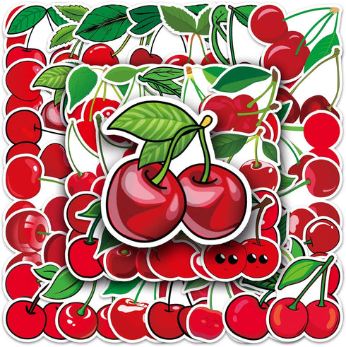 50pcs Cherry Stickers Vinyl Red Fruits Stickers for Water Bottle Laptop Skateboard Phone Computer Bike Cars Guitar Luggage Suitcase,Cute Waterproo...