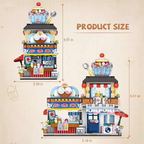 Japanese Street View Ice Drink Shop Mini Building Blocks Toys Model Set, MOC Creative DIY Simulation Architecture, 668 PCS Mini Bricks Constructio...