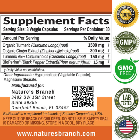 Extra Strength Turmeric Curcumin and Ginger & BioPerine - 1965mg Joint Support Supplement for Aches with Black Pepper Powder Extract - Premium Mad...